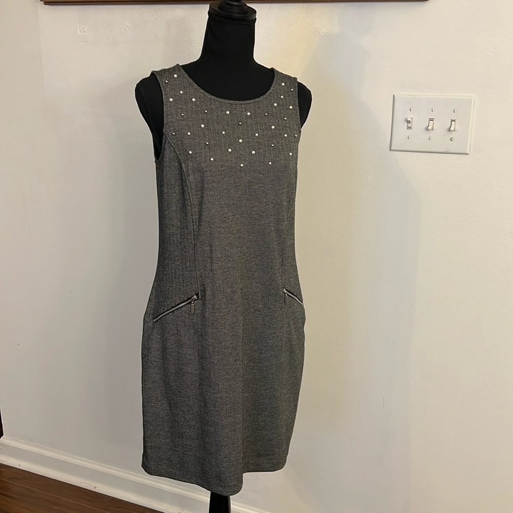 Apt. 9 Cute Beaded Spandex Midi Dress with Zipper Pockets, Sz. S.